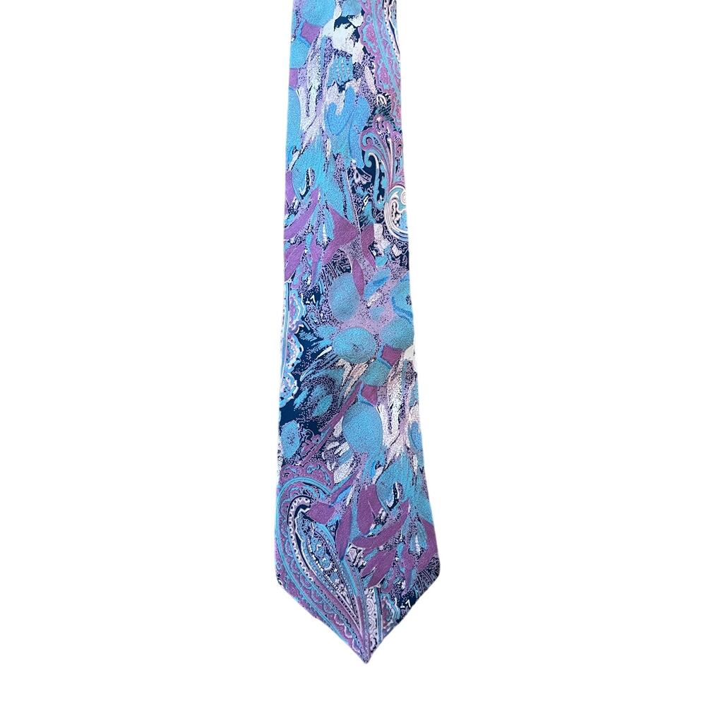 Geoffrey Beene Handmade Neck Tie All Silk Pink Blue Swirling Paisley Pattern